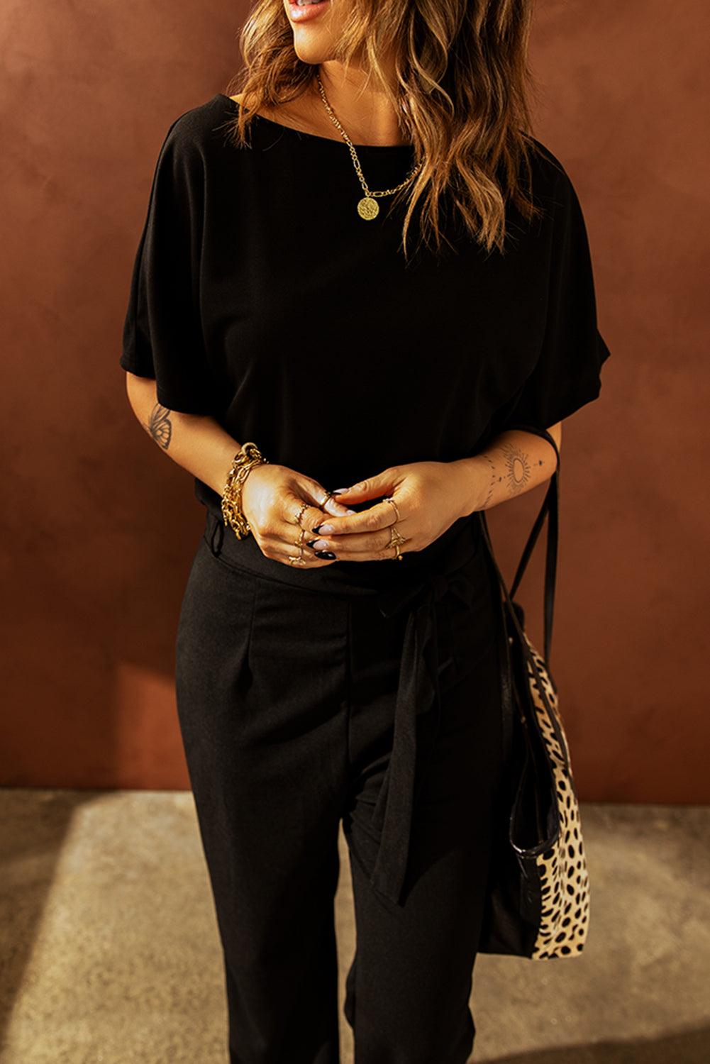 Oh So Glam Belted Wide Leg Jumpsuit Kiwidrop