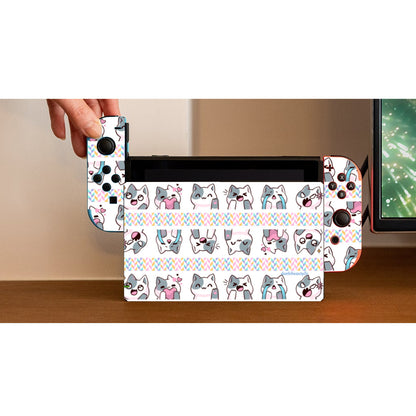 Nintendo Switch Game Console Stickers ｜PVC -Kawaii Cat, Anime Style, Cartoon, Emotions, Happy, Sad, Angry, Laughing, White Background (Designed by Dunbi)