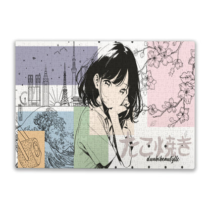 500pcs Puzzle (Plastic Box Horizontal)｜Paper - Japanese, Japan, Girl, Kawaii, Cute, Anime, Manga Style, Peace, Sushi, Tokyo, Cherry Blossoms (Designed by Dunbi)