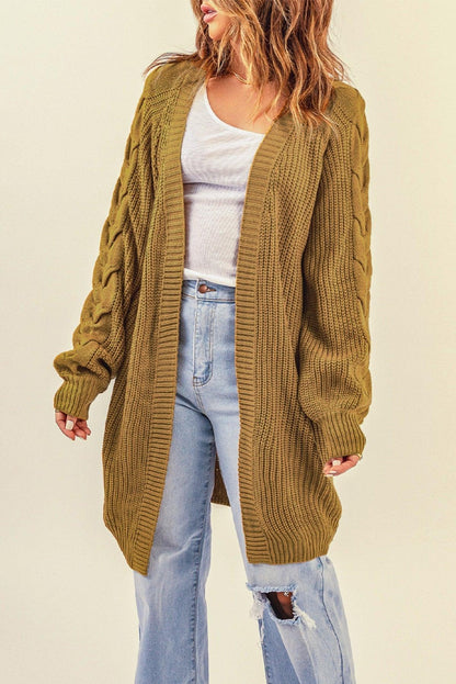 Open Front Cable Sleeve Long Cardigan Kiwidrop