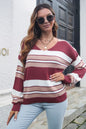 Striped V-Neck Dropped Shoulder Sweater