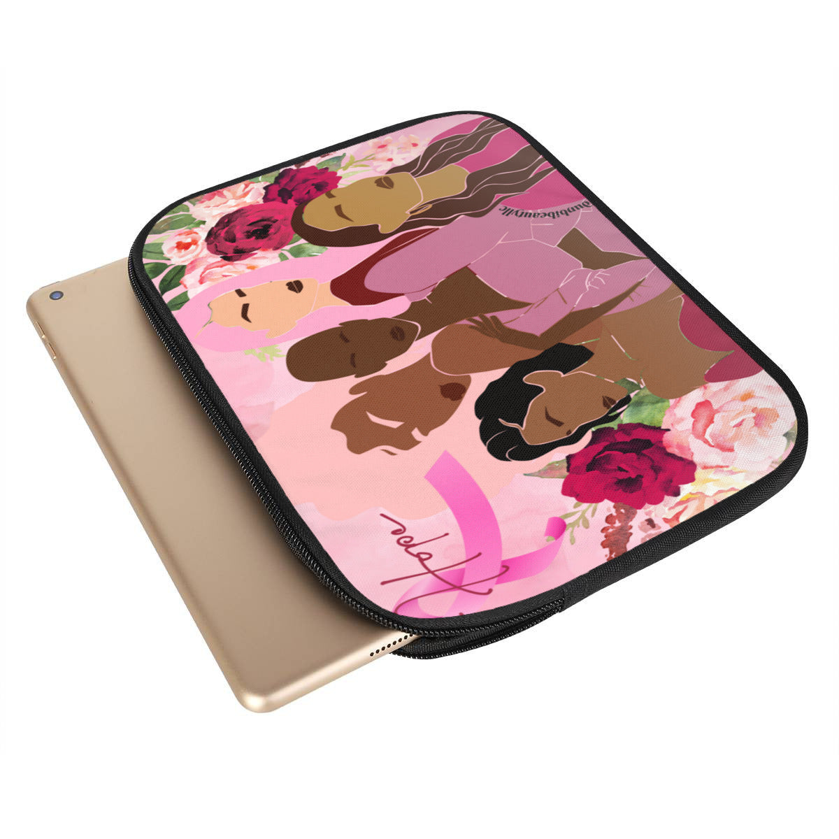 Customized Computer Liner Bags｜Polyester -Unity, Hope, Pink, Hot Pink, Burgundy, Roses, Breast Cancer Awareness, Women, Black, Hispanic, White, Hair, Smooth (Designed by Dunbi)