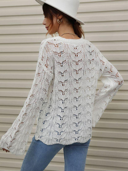 Openwork Dropped Shoulder Knit Top Trendsi