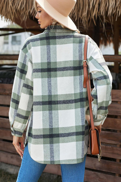 Plaid Dropped Shoulder Pocket Shacket Trendsi