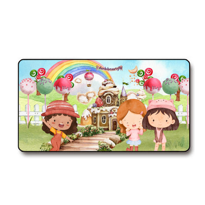 Black Lock Edge Mouse Pad (16×30inch)｜Polyester -Watercolor, Candy, Pastel, Lollypops, Chocolate, Treats, Dessert, Girls, Friends, Rainbow, Candy Shop, Hot Air Balloon, Cake Pops, Chocolate Clouds (Designed by Dunbi)