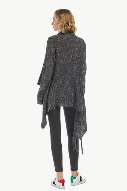 One-Button Tassel Tie Asymmetrical Hem Cardigan Trendsi