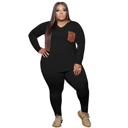 Women's Plus Size Solid Color Two-Piece Set Kiwidrop