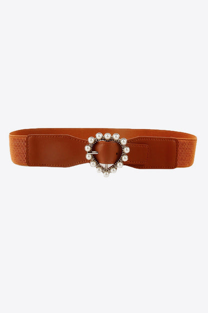 Pearl Heart Buckle Elastic Belt