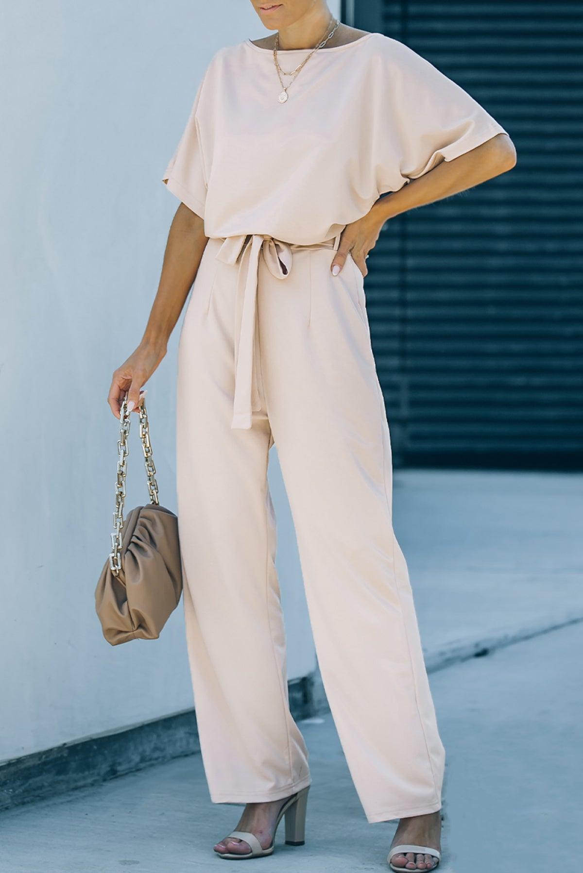 Oh So Glam Belted Wide Leg Jumpsuit Kiwidrop