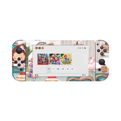 Nintendo Switch Game Console Stickers ｜PVC -Tea Party, Happy, Cute, Cake, Macarons, Cupcake, Tea, Snacks, Party, Bow, Parfait, Dessert (Designed by Dunbi)