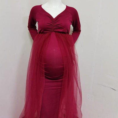 Pink Maternity Dresses Photography Props Shoulderless Pregnancy Long Dress For Pregnant Women Maxi Gown Baby Showers Photo Shoot Larnt