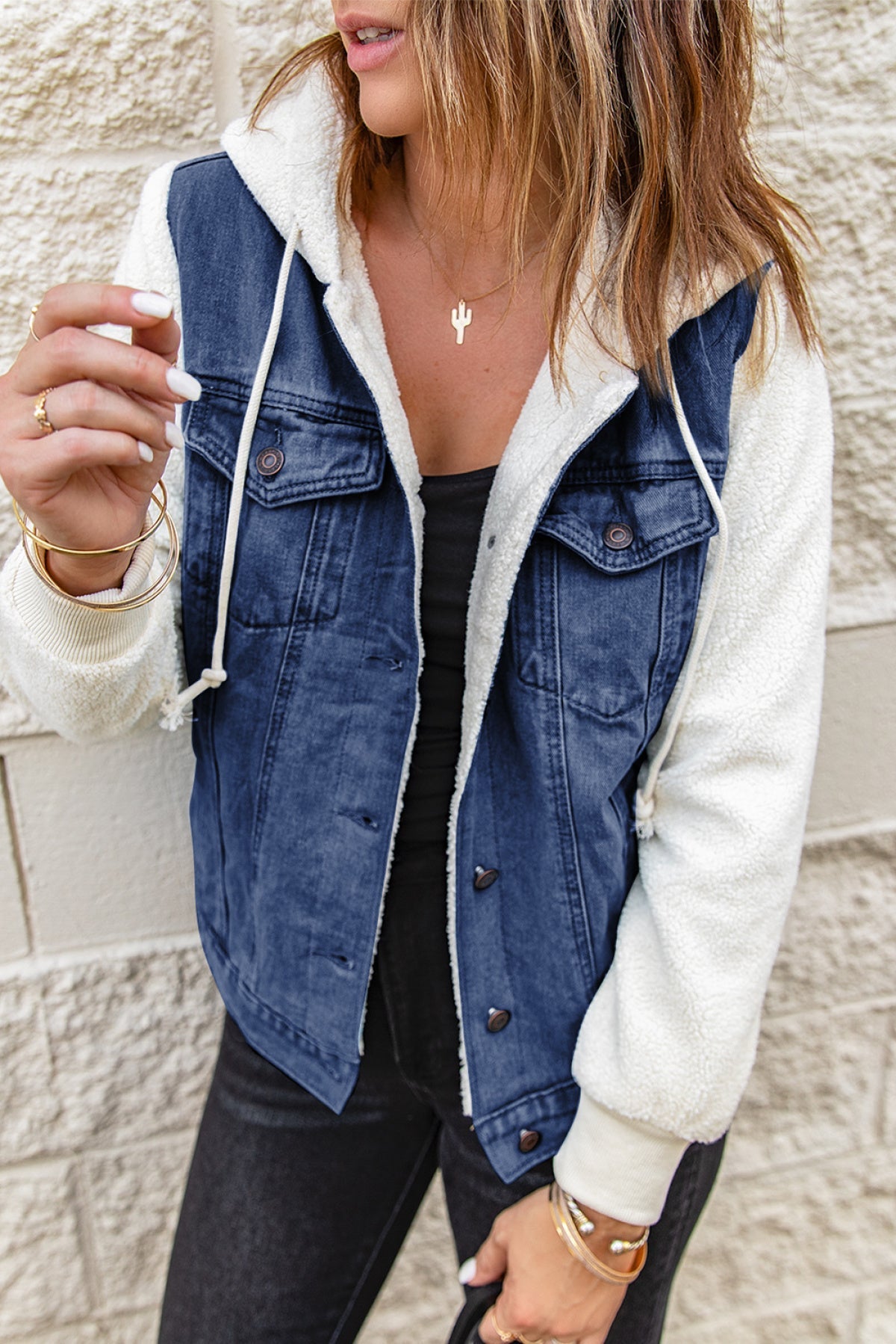 Sherpa Denim Splicing Buttoned Jacket Kiwidrop