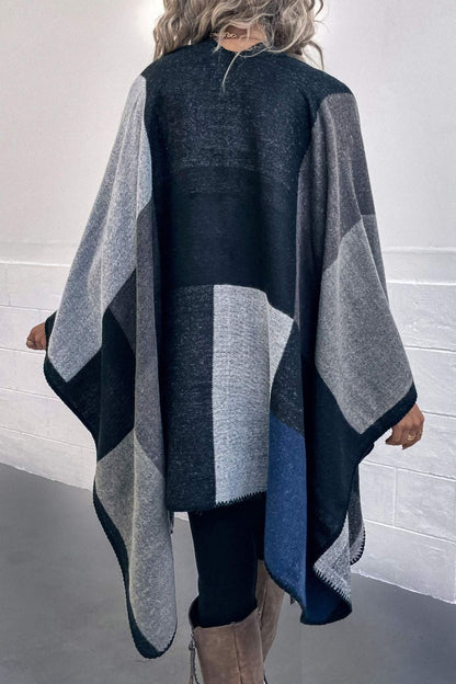 Color Block Open Front Poncho