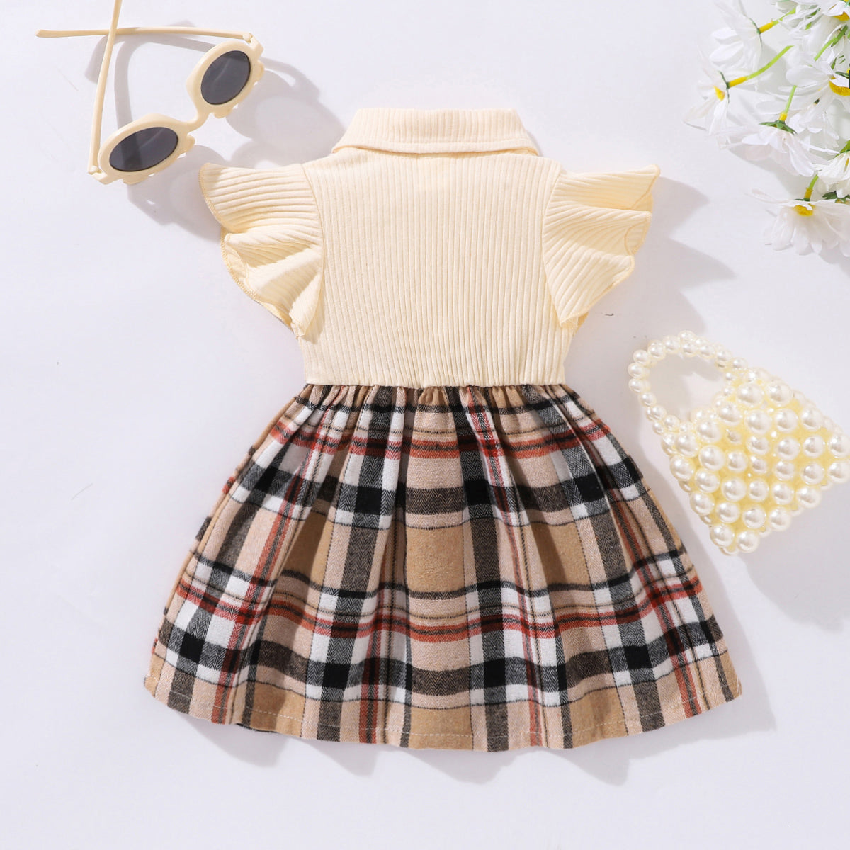 Baby Girl Plaid Collared Bow Detail Dress