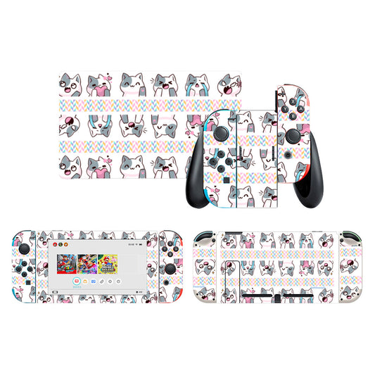 Nintendo Switch Game Console Stickers ｜PVC -Kawaii Cat, Anime Style, Cartoon, Emotions, Happy, Sad, Angry, Laughing, White Background (Designed by Dunbi)