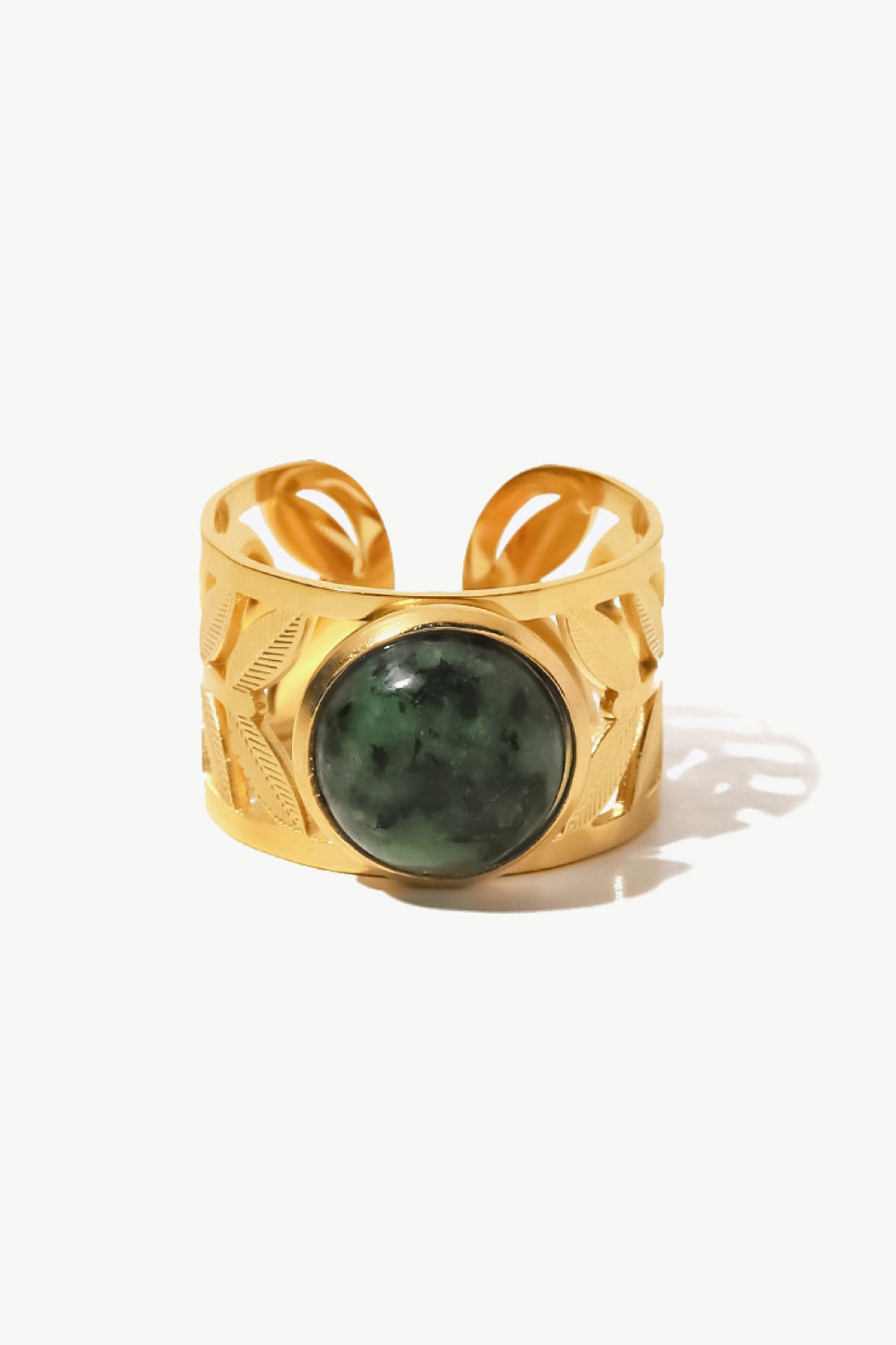 18k Gold Plated Malachite Leaf Ring Trendsi