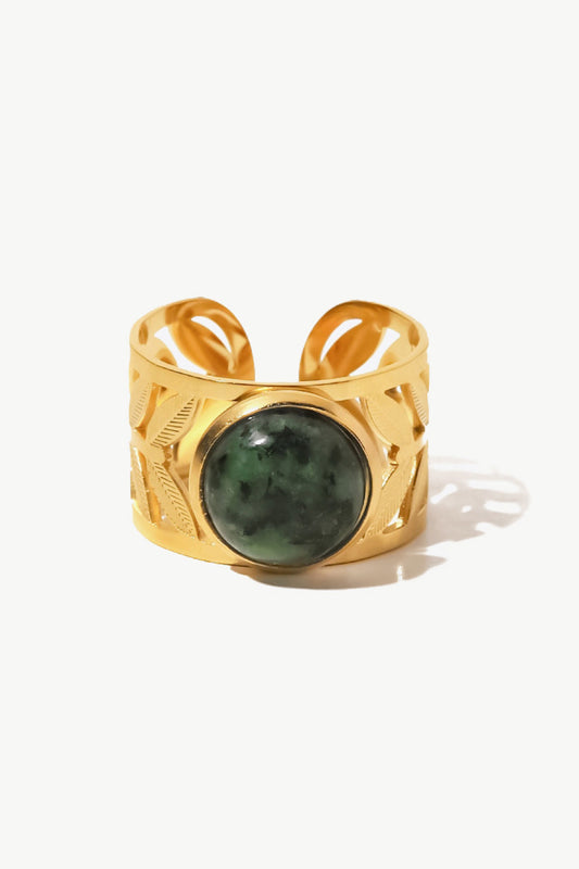 18k Gold Plated Malachite Leaf Ring Trendsi