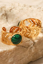 18k Gold Plated Malachite Leaf Ring Trendsi