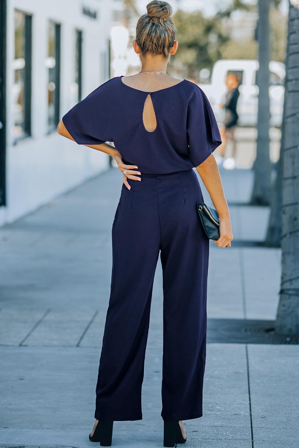 Oh So Glam Belted Wide Leg Jumpsuit Kiwidrop