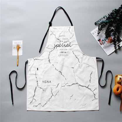 Nordic Cotton Apron Black White Marble Cooking Aprons For Men Women with Big Pocket Bib Overalls Kitchen Baking Accessories Larnt