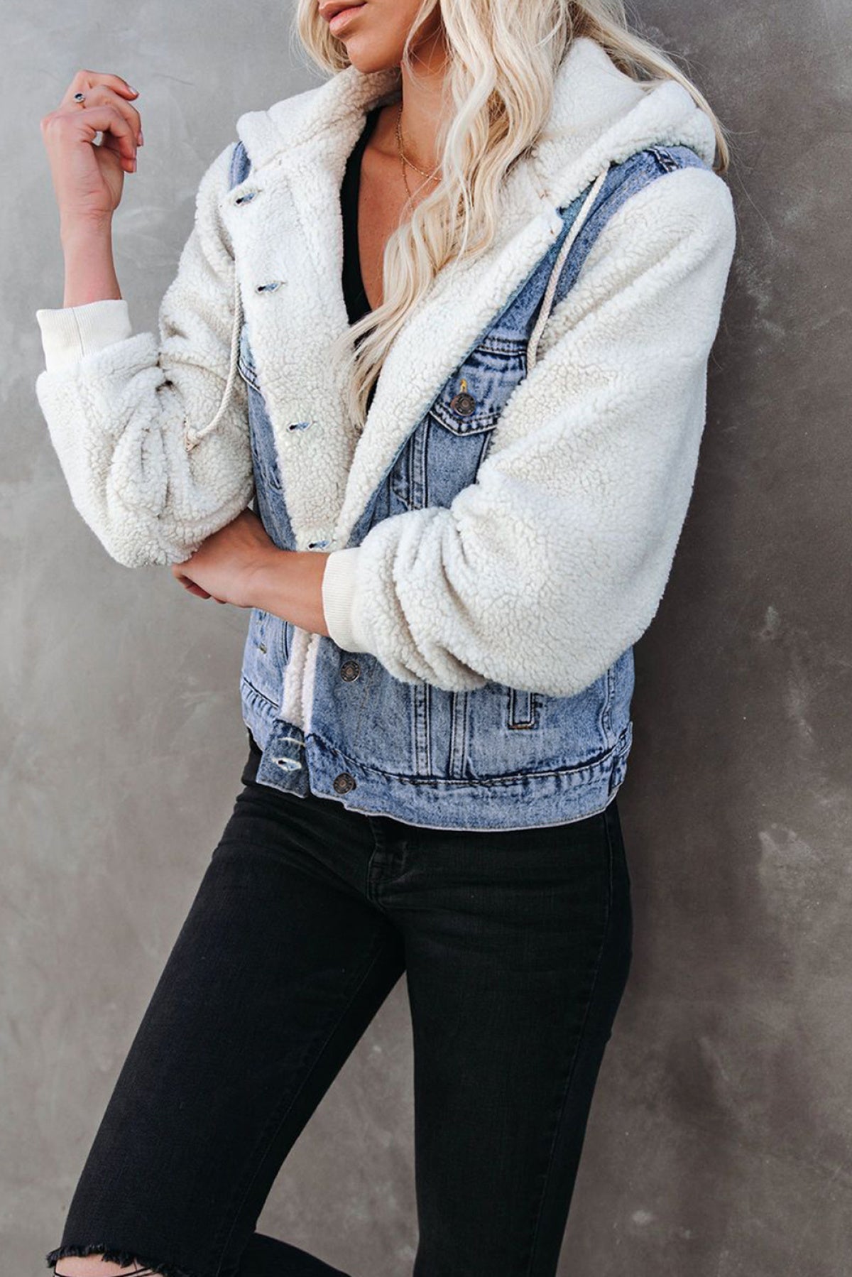 Sherpa Denim Splicing Buttoned Jacket Kiwidrop