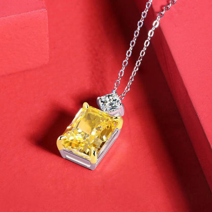 Yellow Rectangle-Shaped 925 Sterling Silver Pendant Necklace