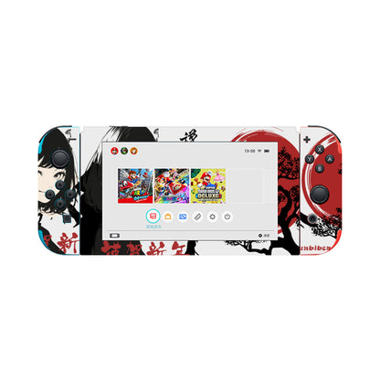 Nintendo Switch Game Console Stickers ｜PVC - Japan, Japanese, Red, Samurai, Pretty Girl, Tiger, Kanji, Mountains (Designed by Dunbi)