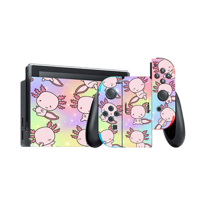 Nintendo Switch Game Console Stickers ｜PVC -Axolotl, Pastel Rainbow, Cute, Kawaii, Aesthetic, Art, Pink, Blue, Yellow, Green, Purple (Designed by Dunbi)