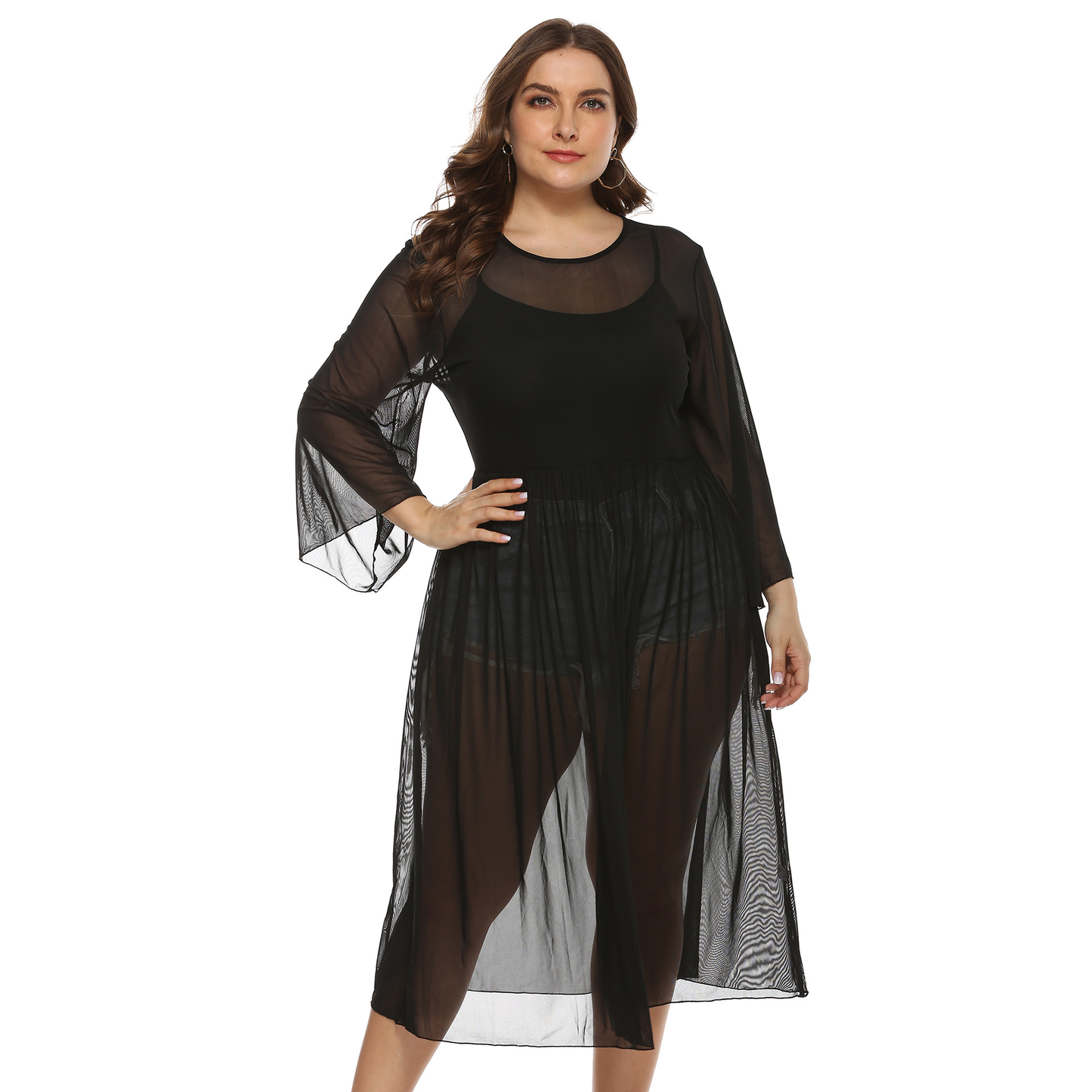 Plus Size Sexy Sheer Asymmetrical Women's Dress Kiwidrop