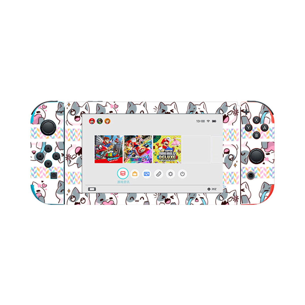 Nintendo Switch Game Console Stickers ｜PVC -Kawaii Cat, Anime Style, Cartoon, Emotions, Happy, Sad, Angry, Laughing, White Background (Designed by Dunbi)