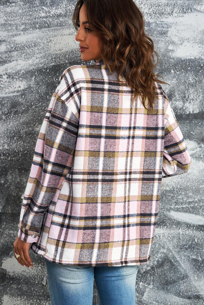 Plaid Button Front Shirt Jacket with Breast Pockets Trendsi