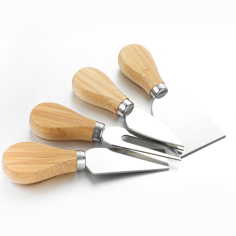 4pcs/set Wood Handle Knife Sets Oak Bamboo Cheese Cutter Knife Slicer Kit Kitchen Cheedse Stainless Steel Knife Kitchen Tools - DunbiBeauty, LLC