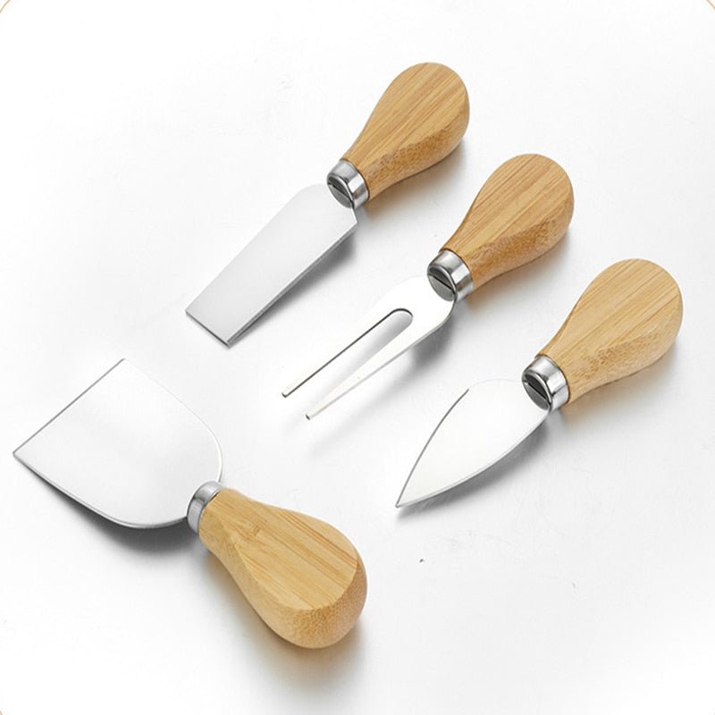 4pcs/set Wood Handle Knife Sets Oak Bamboo Cheese Cutter Knife Slicer Kit Kitchen Cheedse Stainless Steel Knife Kitchen Tools - DunbiBeauty, LLC