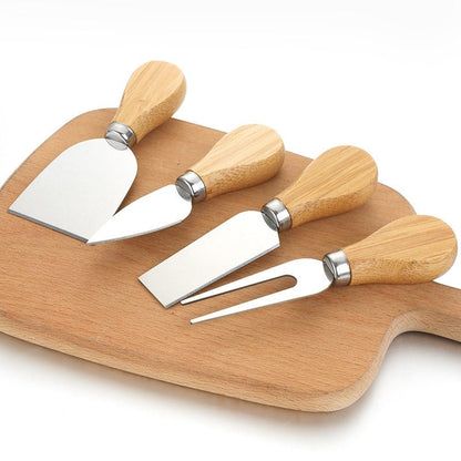 4pcs/set Wood Handle Knife Sets Oak Bamboo Cheese Cutter Knife Slicer Kit Kitchen Cheedse Stainless Steel Knife Kitchen Tools - DunbiBeauty, LLC