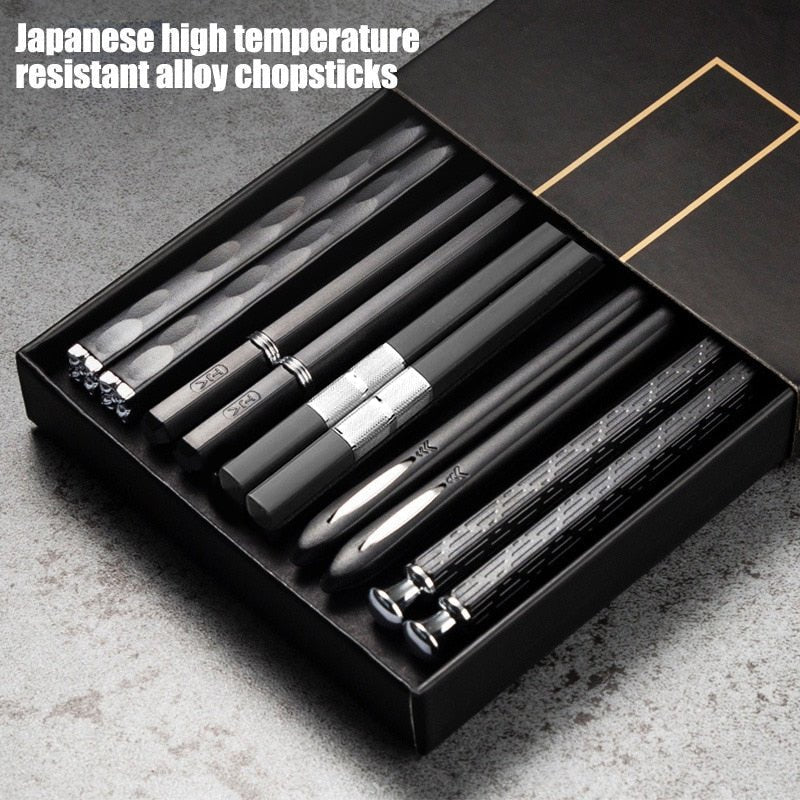 5 Pairs Japanese Chinese Chopsticks For Eating Food Sushi Sticks Reusable Alloy Korean Chopsticks Set Healthy Kitchen Tableware - DunbiBeauty, LLC