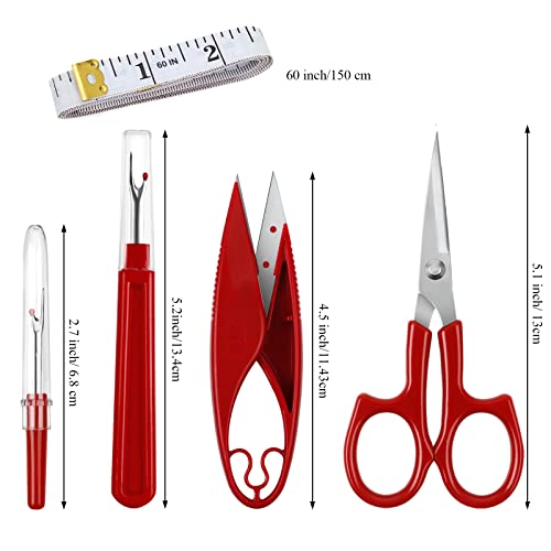 5 Pcs Set of Seam Ripper Kit, Stitch Ripper with Thread Cutter, Tape Measure, Scisson (Red) - DunbiBeauty, LLC