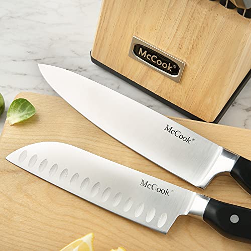 McCook MC65B Black Knife Sets, 20 Pieces German Stainless Steel Forged Kitchen Knives Block Set with Built-in Knife Sharpener Spreadr