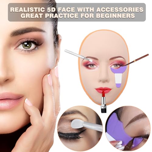 JUNLUNCE 6PCS Premium Silicone Face Practice Skin Kit - Includes 3D Face Model Stand and Eye Makeup Assistance Tools, Ideal for Daily Makeup Training and Workshops