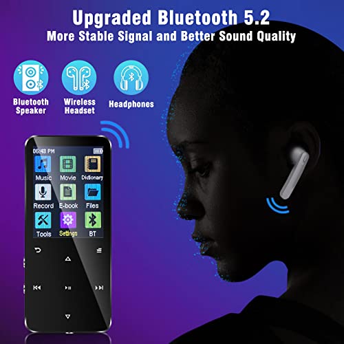 80GB MP3 Player with Bluetooth 5.2,with A High-Capacity Battery Inside, Playing Music for Up to 30 Hours,with HD Speaker/FM Radio/Video Play/Voice Recorder-Contains Earphones