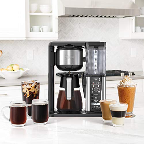 Ninja CM401 Specialty 10-Cup Coffee Maker, with 4 Brew Styles for Ground Coffee, Built-in Water Reservoir, Fold-Away Frother & Glass Carafe, Black, 50 Oz.