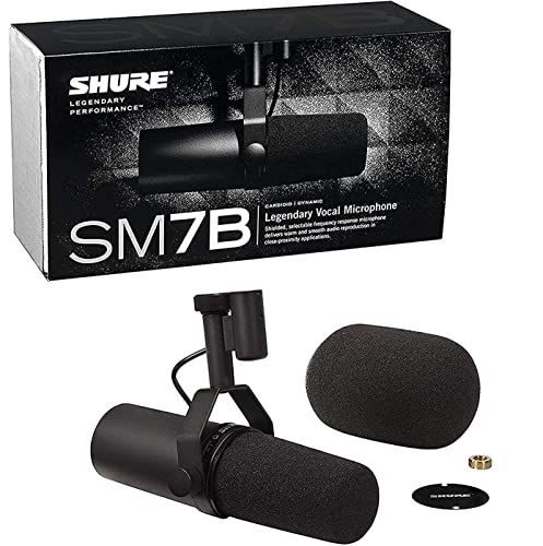 Shure SM7B Vocal Dynamic Microphone for Broadcast, Podcast & Recording, XLR Studio Mic for Music & Speech, Wide-Range Frequency, Warm & Smooth Sound, Rugged Construction, Detachable Windscreen - Black