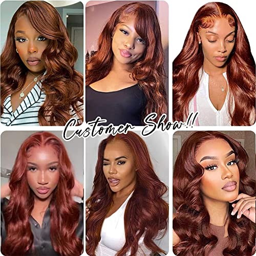 Reddish Brown 13x4 Lace Front Wigs Human Hair 28Inch Body Wave Transparent Lace Frontal Wigs Human Hair 180 Density Auburn Brown Lace Front Human Hair Wigs for Black Women