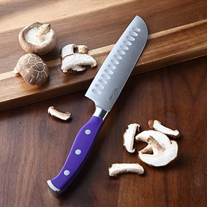 McCook MC27 14 Pieces Stainless Steel kitchen knife set with Wooden Block, Kitchen Scissors and Built-in Sharpener, Purple