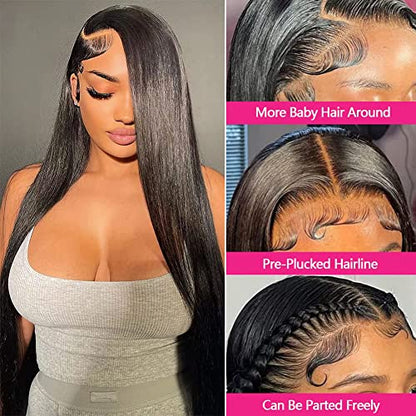 13x4 Straight Lace Front Wigs Human Hair 26 Inch 180% Density HD Transparent Lace Front Wigs Human Hair Pre Plucked Brazilian Virgin Frontal Wigs Human Hair Black Glueless Lace Front Wigs for Women