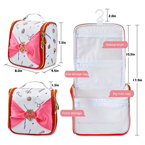 Sailor Moon Toiletry Bag Pink with Hanging Hook, Cute Anime Makeup Cosmetic Bag Portable Travel Organizer for Shampoo, Toothbrush, Toiletries, Gifts for Girls Women Spreadr