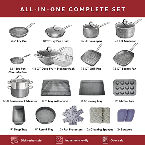 Granite Cookware Sets Nonstick Pots and Pans Set Nonstick - 23pc Kitchen Cookware Sets Induction Cookware Induction Pots and Pans for Cooking Pan Set Granite Cookware Set Non Sticking Pan Set