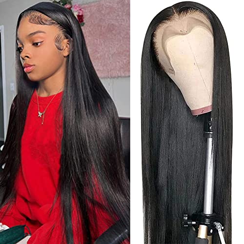 13x4 Straight Lace Front Wigs Human Hair 26 Inch 180% Density HD Transparent Lace Front Wigs Human Hair Pre Plucked Brazilian Virgin Frontal Wigs Human Hair Black Glueless Lace Front Wigs for Women