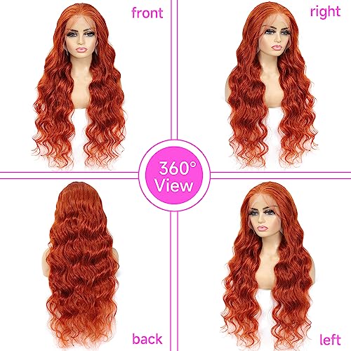 Ginger Lace Front Wigs Human Hair Pre Plucked 13x4 Ginger Orange Lace Front Wigs Human Hair Colored 180% Density HD Lace Frontal Wig Body Wave Ginger Human Hair Lace Front Wigs 88J Color 20 Inch