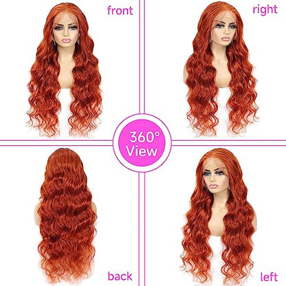 Ginger Lace Front Wigs Human Hair Pre Plucked 13x4 Ginger Orange Lace Front Wigs Human Hair Colored 180% Density HD Lace Frontal Wig Body Wave Ginger Human Hair Lace Front Wigs 88J Color 20 Inch