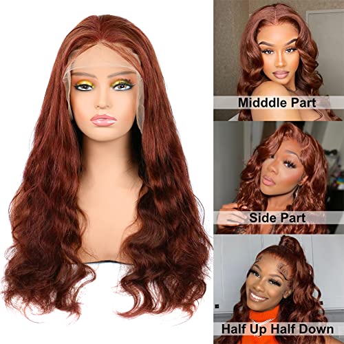 Reddish Brown 13x4 Lace Front Wigs Human Hair 28Inch Body Wave Transparent Lace Frontal Wigs Human Hair 180 Density Auburn Brown Lace Front Human Hair Wigs for Black Women